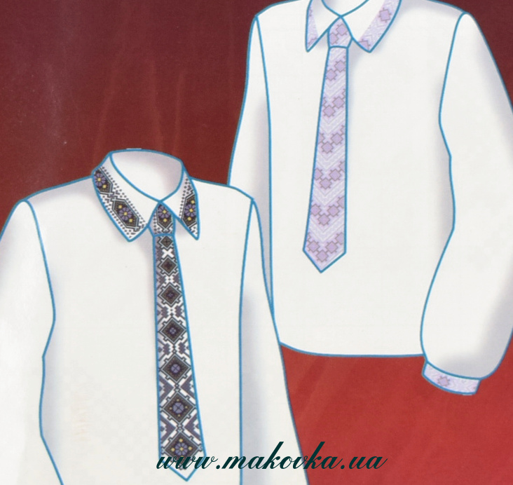 Схема и выкройка для Вышиванка мужская с вышитым галстуком, F2609, Диана Плюс