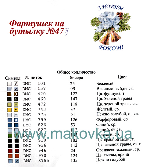 ключ-схема Фартушек №47-2 Колокольчики, С новым годом, (на рус.), габардин, ТМ Красуня