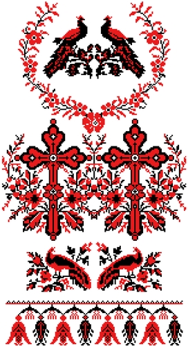 Свадебный рушнык КРК-2002 с рисунком Кресты, птицы, 37x200 см