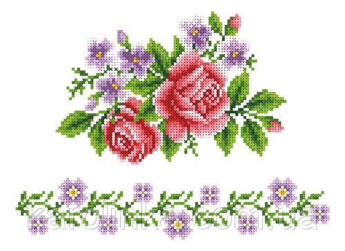Флизелин водорастворимый с рисунком КФО-4035 Розы и фиалки, Каролинка