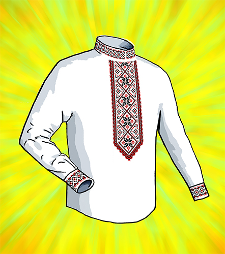 Флизелин водорастворимый КБФ-15 сорочка мужская Черно-красный орнамент, Каролинка
