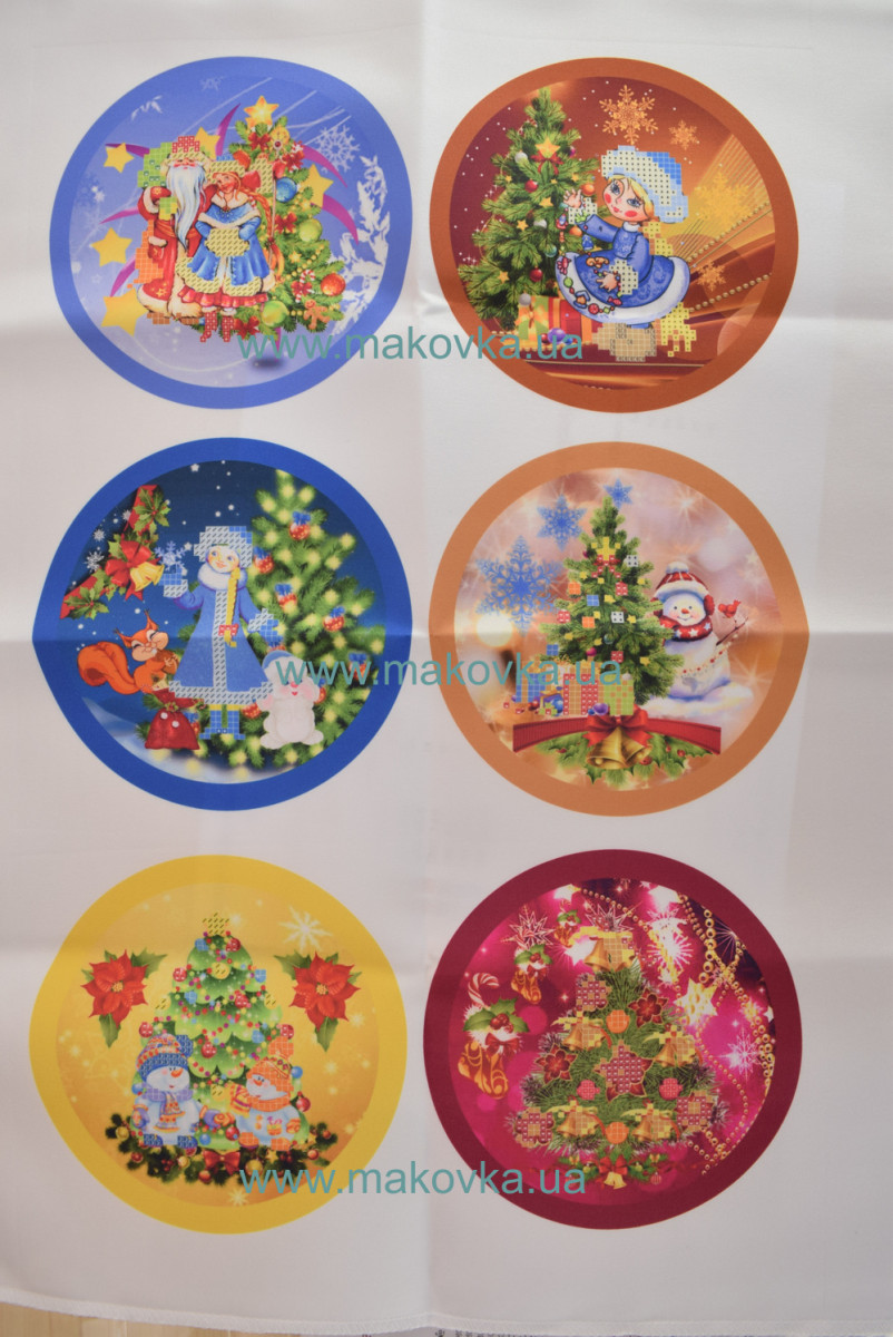 Схема Новогодние игрушки №4 Дед мороз, снегурочка, елочки, снеговики, Красуня,, атлас, для вышивания