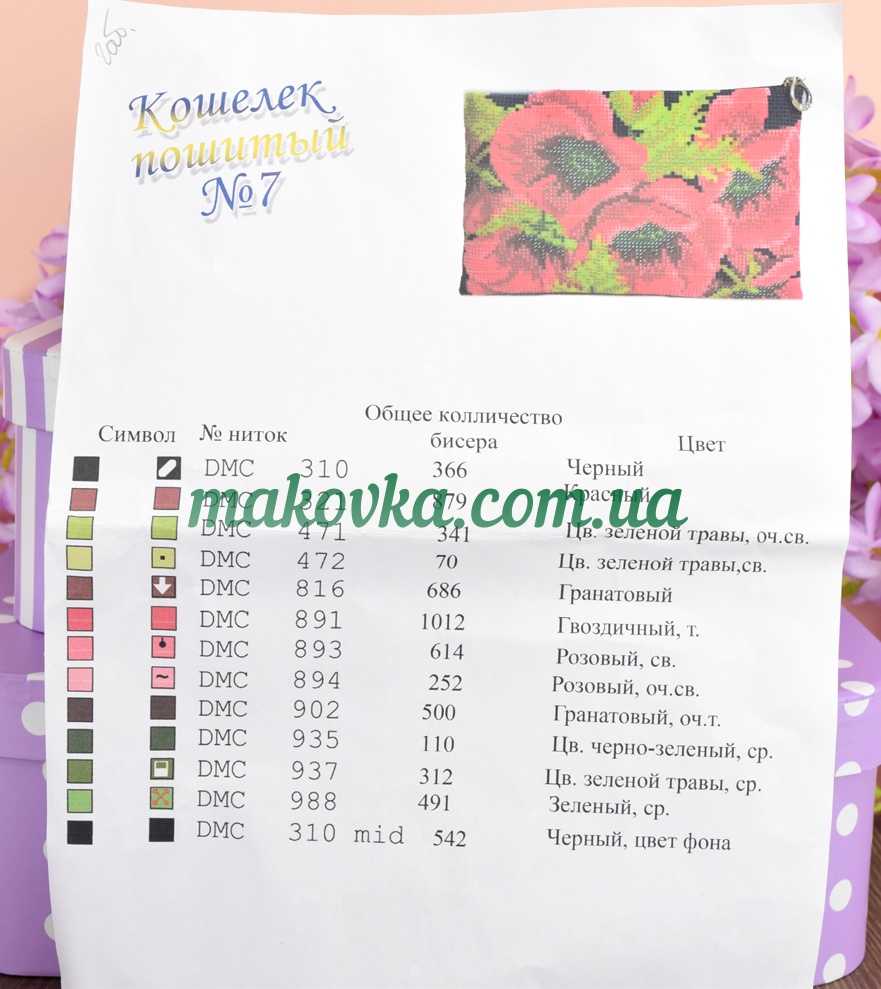 Кошелек пошитый из габардина, черный №7 Маки, Красуня