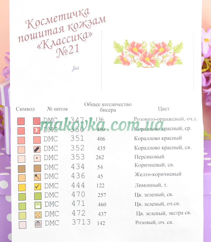 Косметичка пошитая кожзам №21, золотая, Цветы шиповника, ТМ Красуня