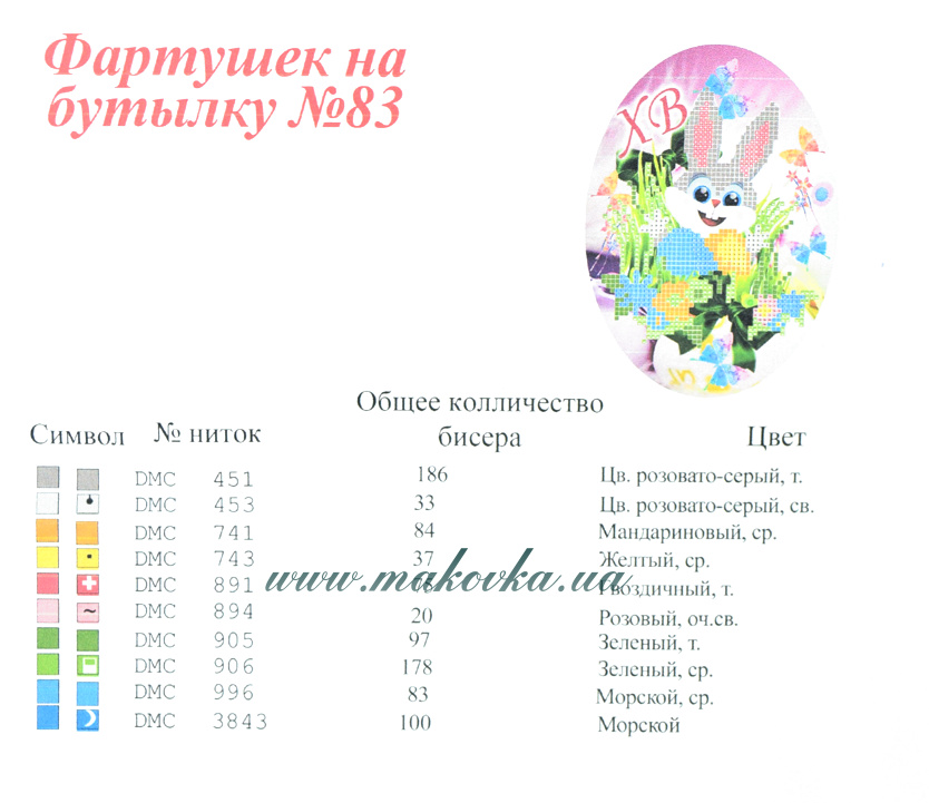 Фартушек №83 Пасхальный кролик с цветами и пысанками, ХВ, габардин, ТМ Красуня