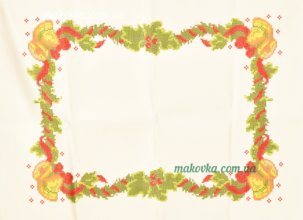 Салфетка новогодняя №08 колокольчики и ягодки, Красуня рисунок на атласной ткани