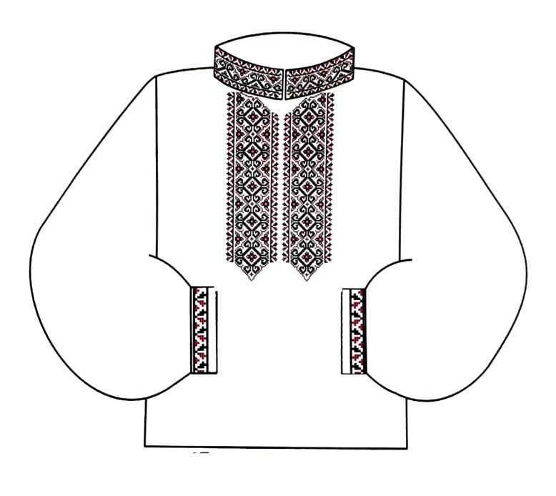 Флизелин водорастворимый с рисунком ОР2003 красно-черный орнамент, для сорочки, Несу красу