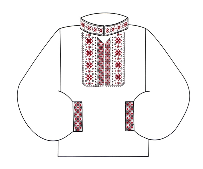 Флизелин водорастворимый с рисунком ОР2004 красный широкий орнамент, для сорочки, Несу красу