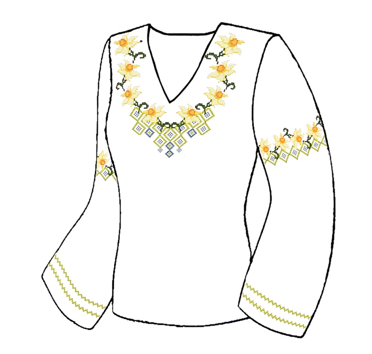 Флизелин водорастворимый с рисунком ОР2014 Женская блуза Нарциссы, Несу красу, 2листа. 20х30см