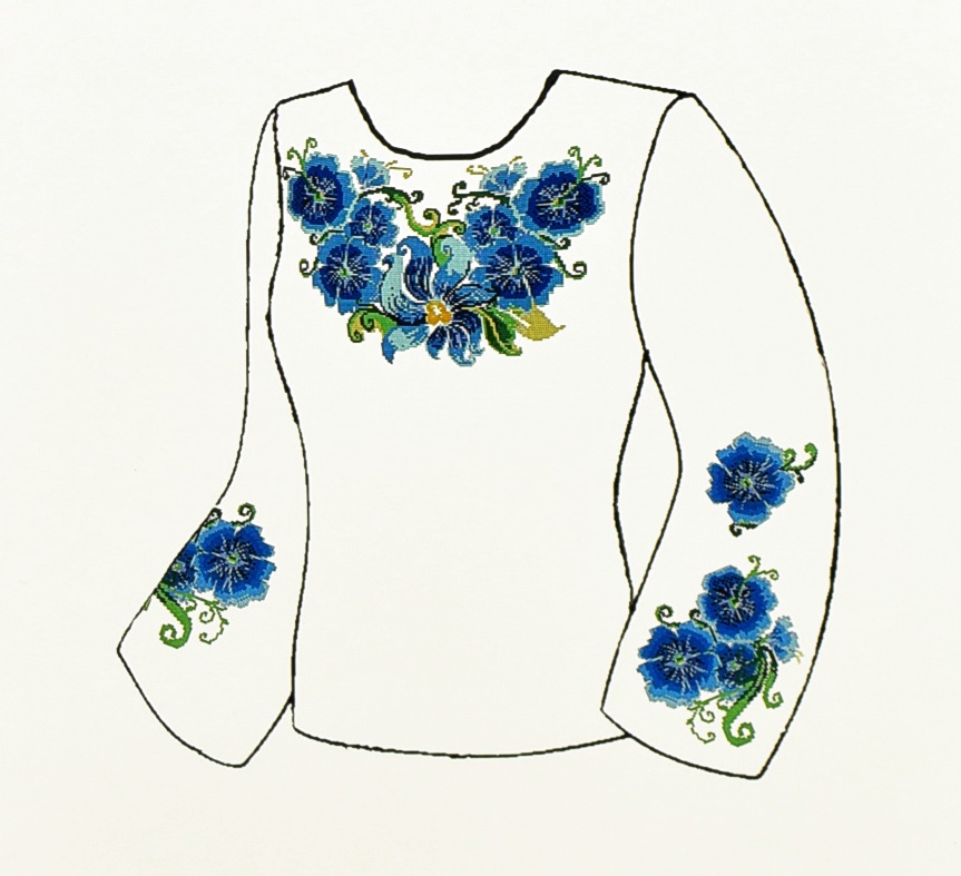 Флизелин водорастворимый с рисунком ОР2021 Орнамент для блузы синие цветы, Несу красу