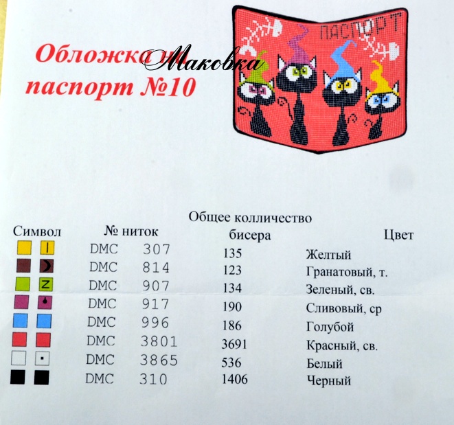Обложка на паспорт под вышивку №10 Черные коты, малиновая
