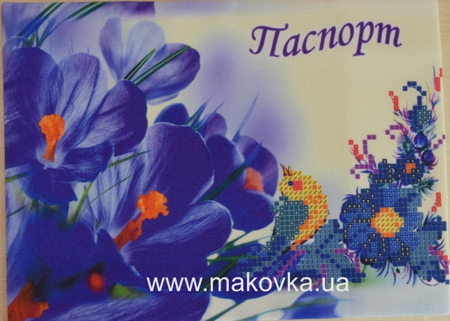 Обложка на паспорт под вышивку №44 Крокусы и птичка ТМ Красуня
