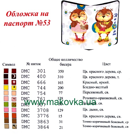 Обложка на паспорт под вышивку №53 Совушки, ТМ Красуня