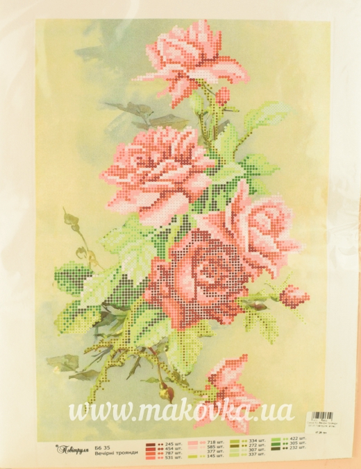 Схема на ткани Б6 35 Вечерние розы Повитруля, атлас
