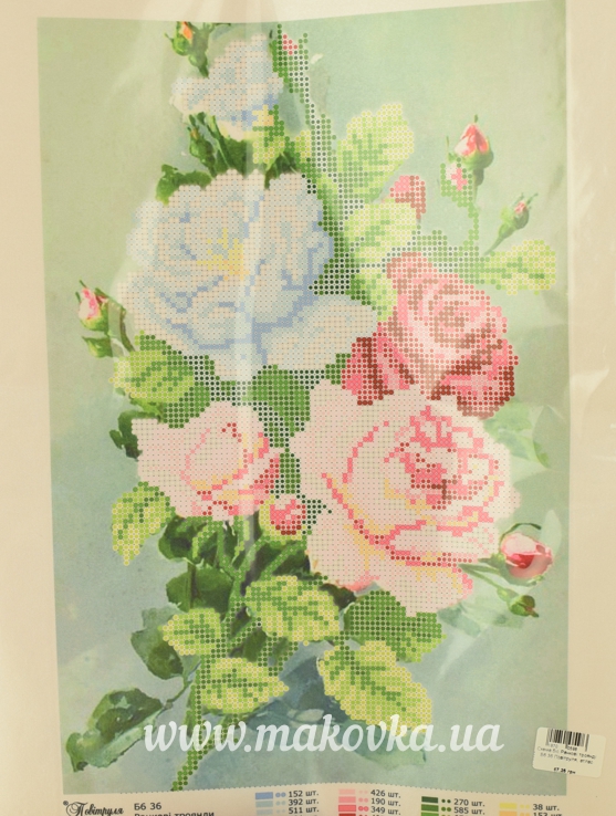 Схема на ткани Б6 36 Утренние розы Повитруля, атлас