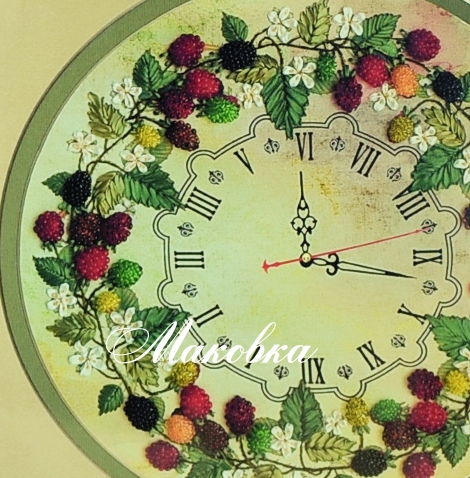 Часы Венок ежевики ВЛ-Н-1065, вышивка атласными лентами, Шелковый сад
