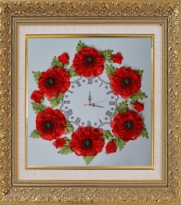 Часы Маки ВЛ-Н-1069, вышивка атласными лентами, Шелковый сад