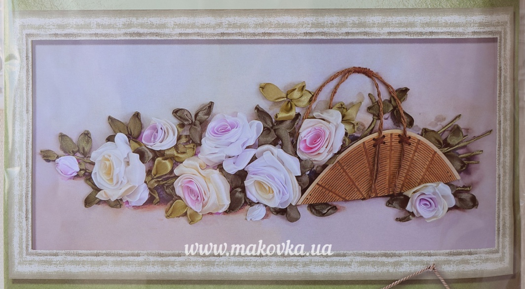 Панорамные розы ВЛ-Н-5006, Шелковый сад , вышивка лентами с деревянной заготовкой