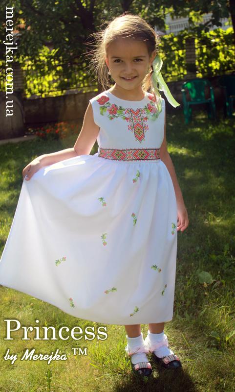 Платье детское с узором под вышивку Принцесса -02 , размер 32-34, ТМ Мережка