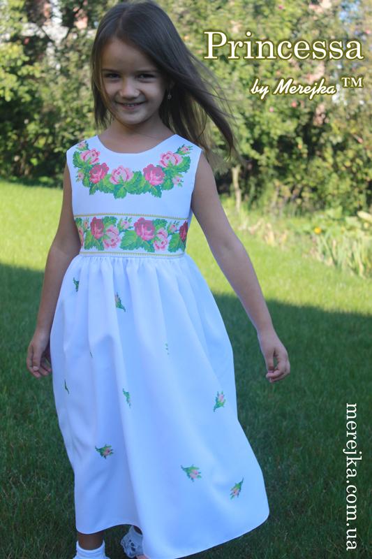 Платье детское с узором под вышивку Принцесса -03 , размер 32-34, ТМ Мережка