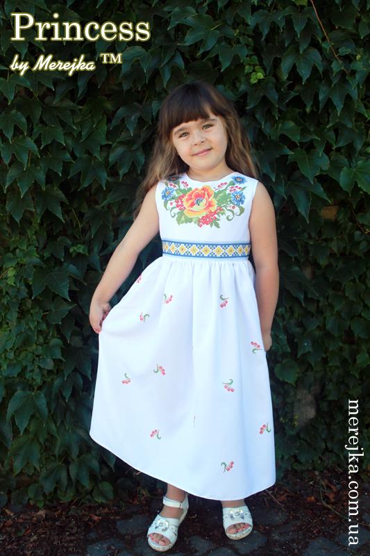 Платье детское с узором под вышивку Принцесса -05 , размер 32-34, ТМ Мережка