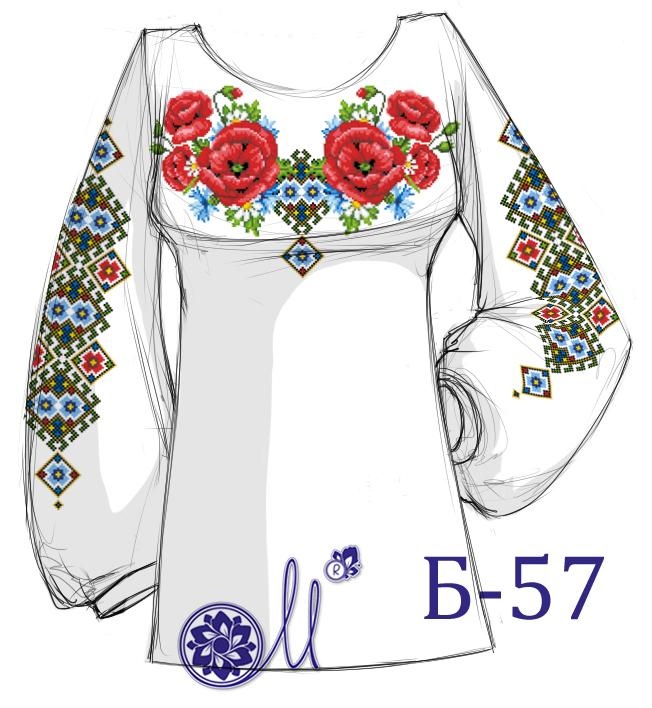 Заготовка для вышивки сорочки Б57 (Маки и орнамент) ДОМОТКАННАЯ ткань, ТМ Мережка
