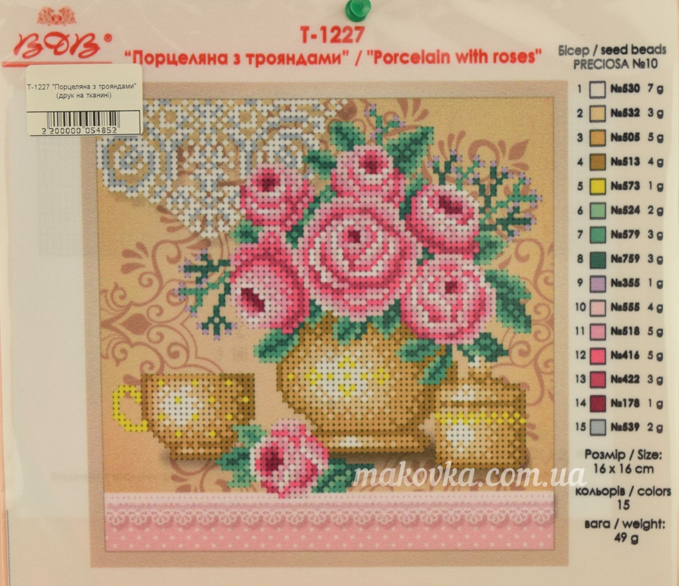 Схема (рисунок) на ткани Фарфор с розами Т-1227 ВДВ