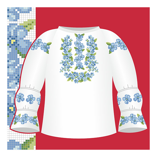 Схема бумажная Сорочка для девочек СД1-005, голубые цветы, размер 32-34, ВДВ
