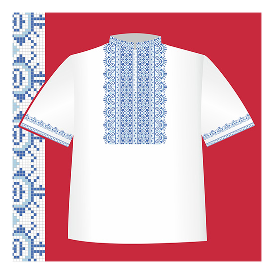 Схема бумажная Сорочка для мальчика СХ2-010 сине-голубой орнамент, размер 32-34, ВДВ