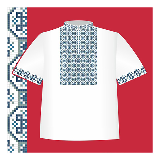 Схема бумажная Сорочка для мальчика СХ2-019 голубой орнамент, размер 32-34, ВДВ